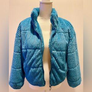 NWT American Outdoorsman Women SOFT Faux Fur Bomber Teal size M
